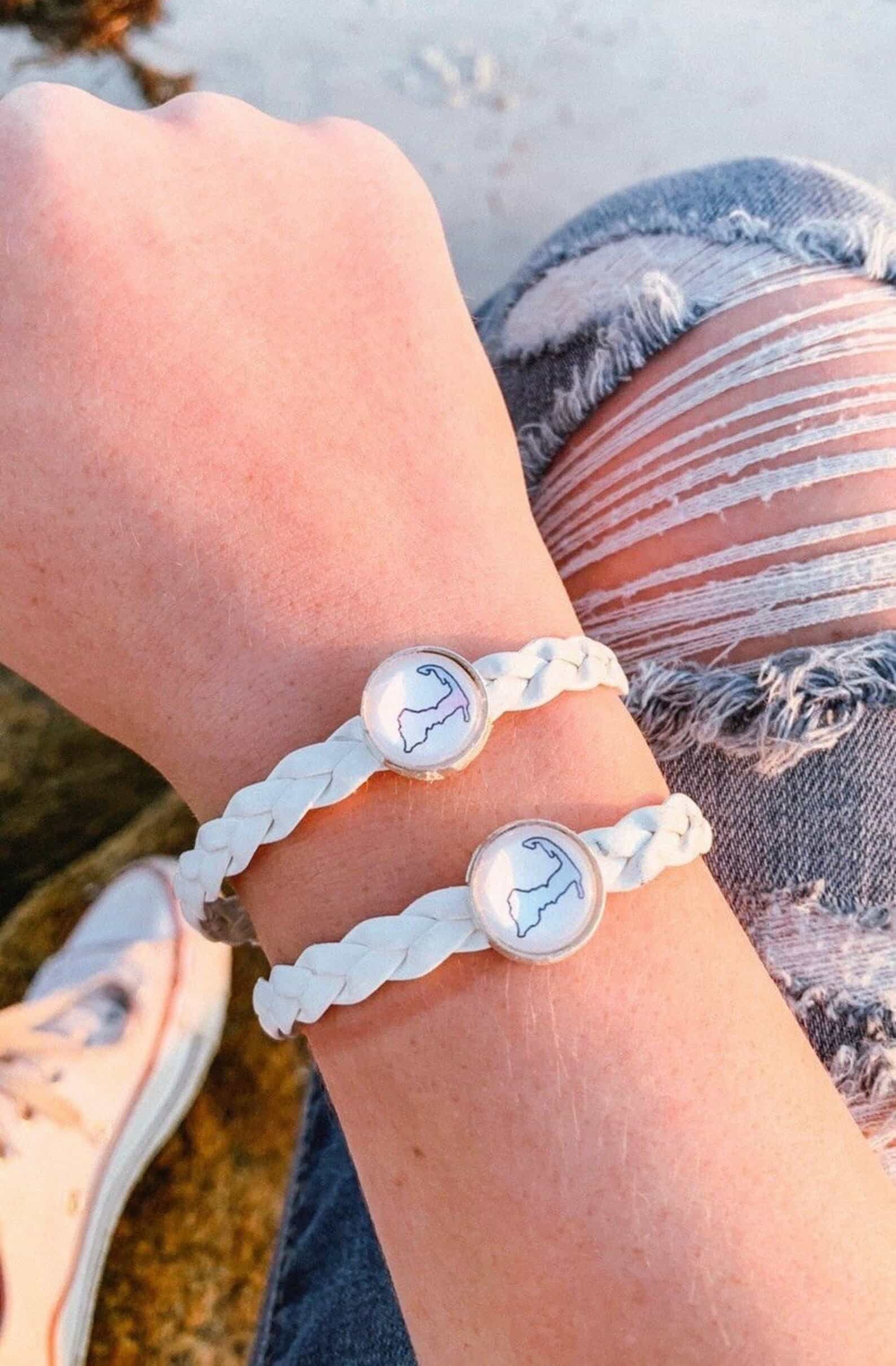 Cape Cod Outline White Braided Bracelets