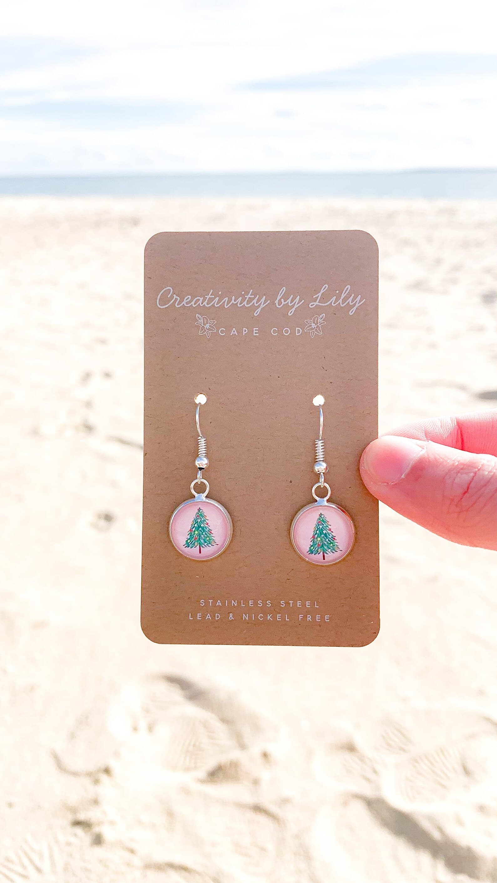 Green And Pink Christmas Tree Dangle Earrings