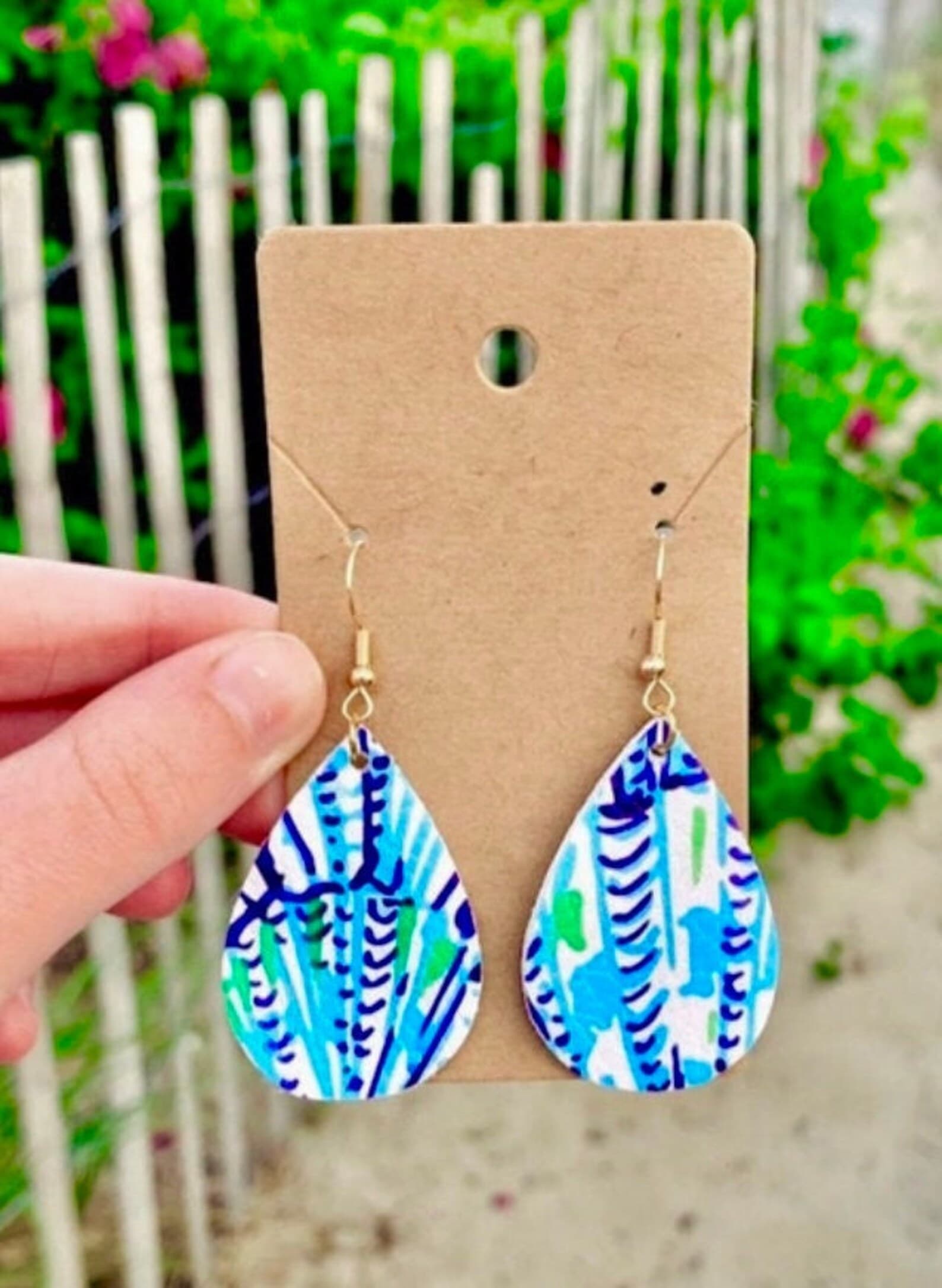 Blue Summer Lilly Dangle Earrings Gold:Stainless Steel