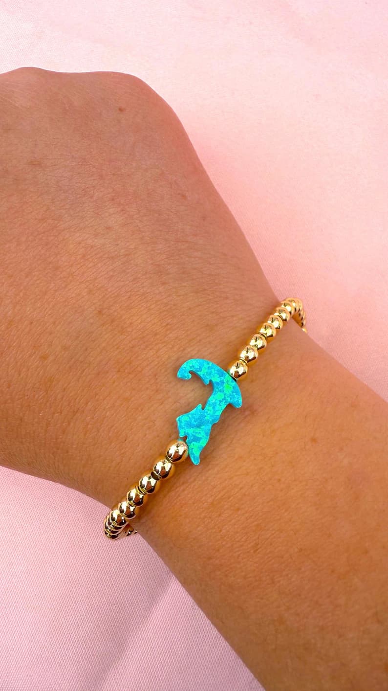 4mm Gold Filled Beaded Bracelet-Custom Tiffany Blue Cape Cod Bello Opal Charm