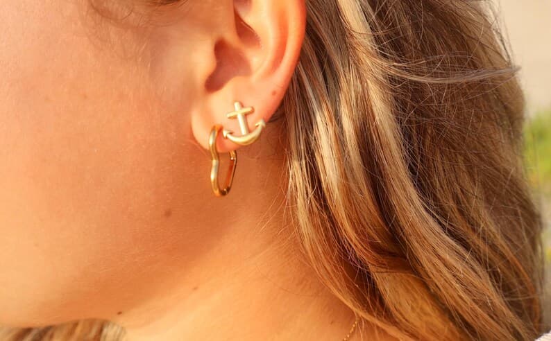 14k gold filled HEART twisted dangle hoop earrings