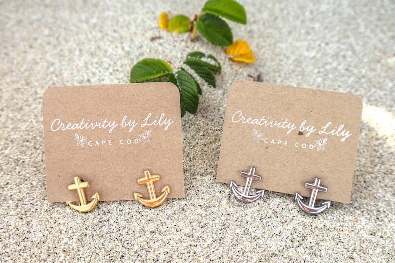 14k gold and sterling silver anchor stud earrings